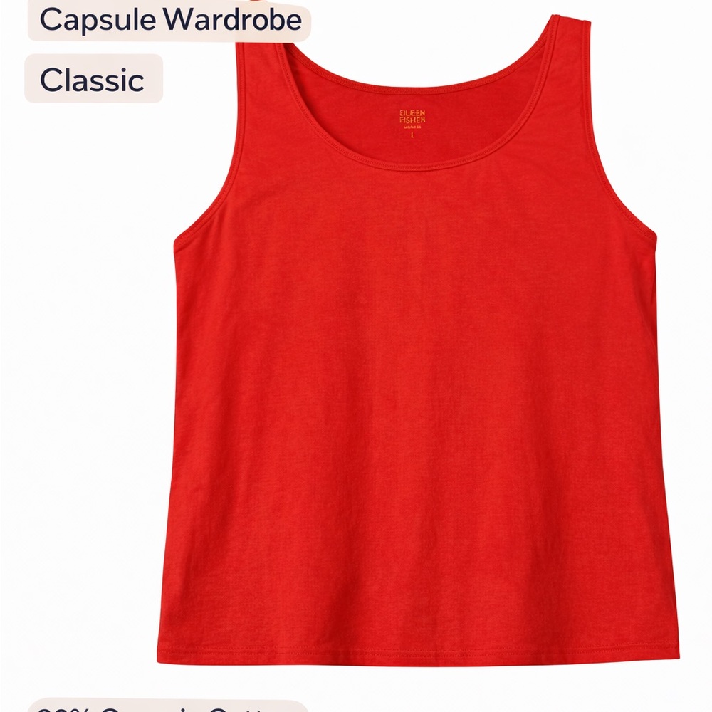 Eileen Fisher Organic Cotton Tank Top Red Sleeveless Stretch Knit Women’s Large